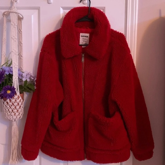 Garage Red Sherpa Teddy Jacket - Picture 2 of 4